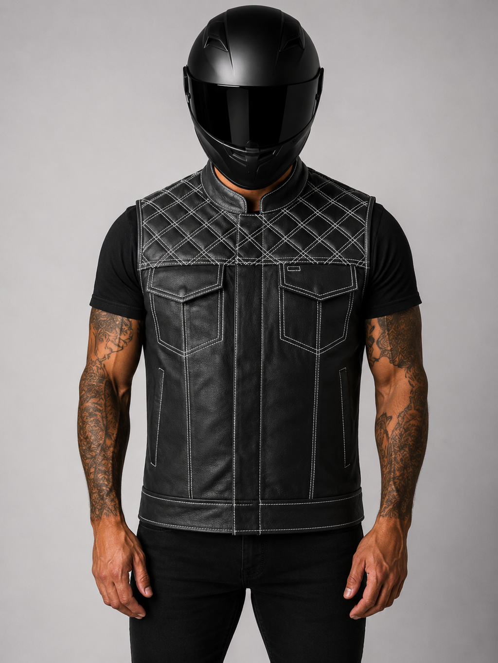 moder der Roadmaster Motorrad Lederweste mit großer Rückenfläche für Patches