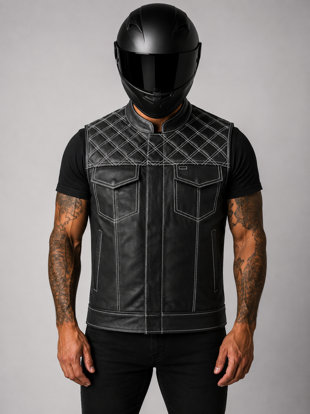 moder der Roadmaster Motorrad Lederweste mit großer Rückenfläche für Patches