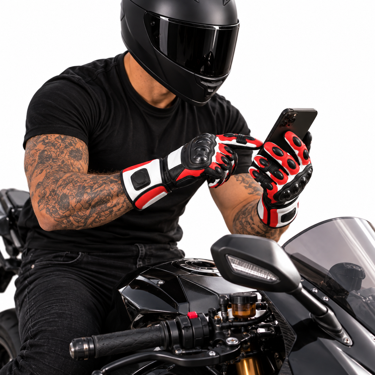 Herren Motorradhandschuhe Schwarz Rot mit Protektoren und Touring-Komfort