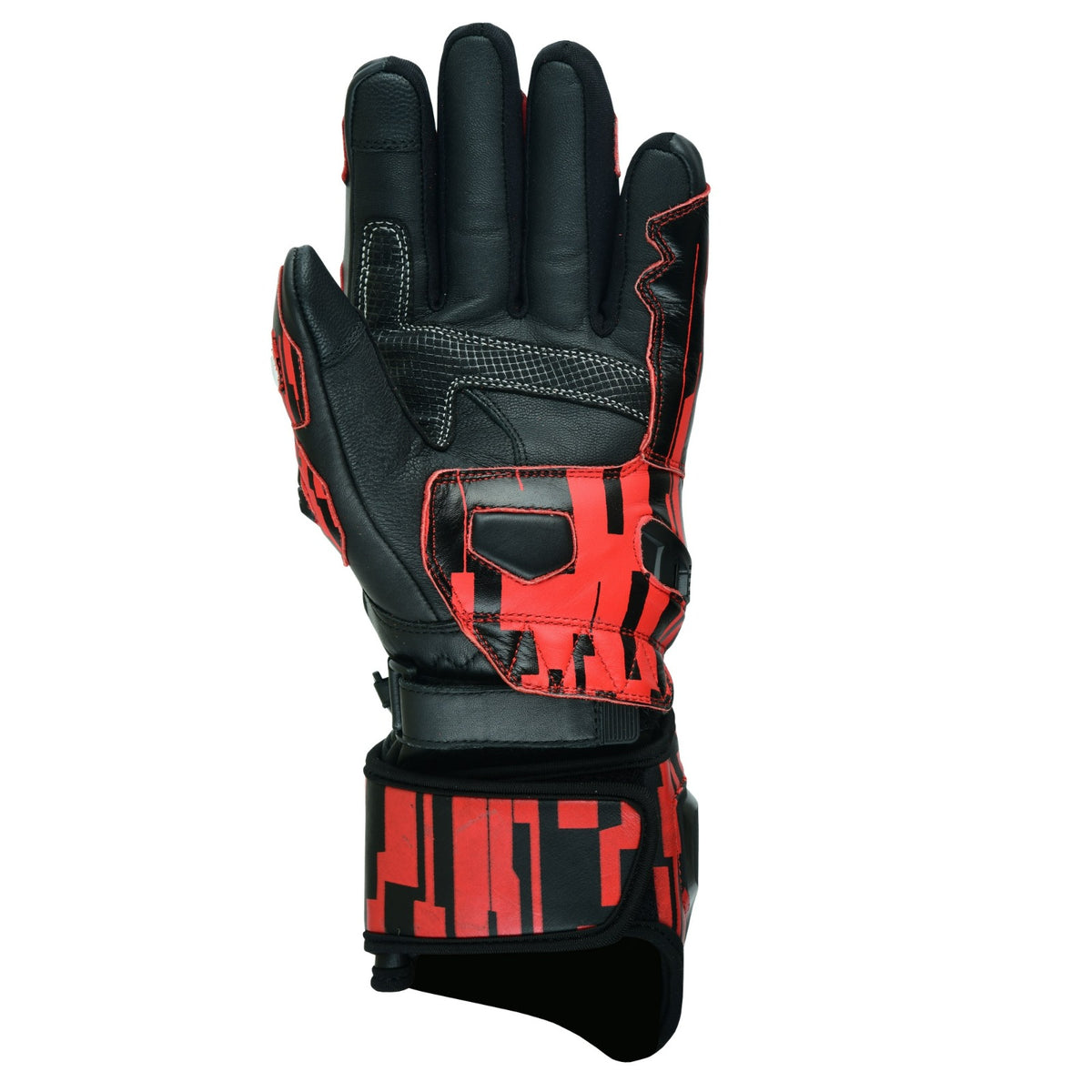 Rote Motorradhandschuhe Herren mit Knöchelschutz und langer Stulpe