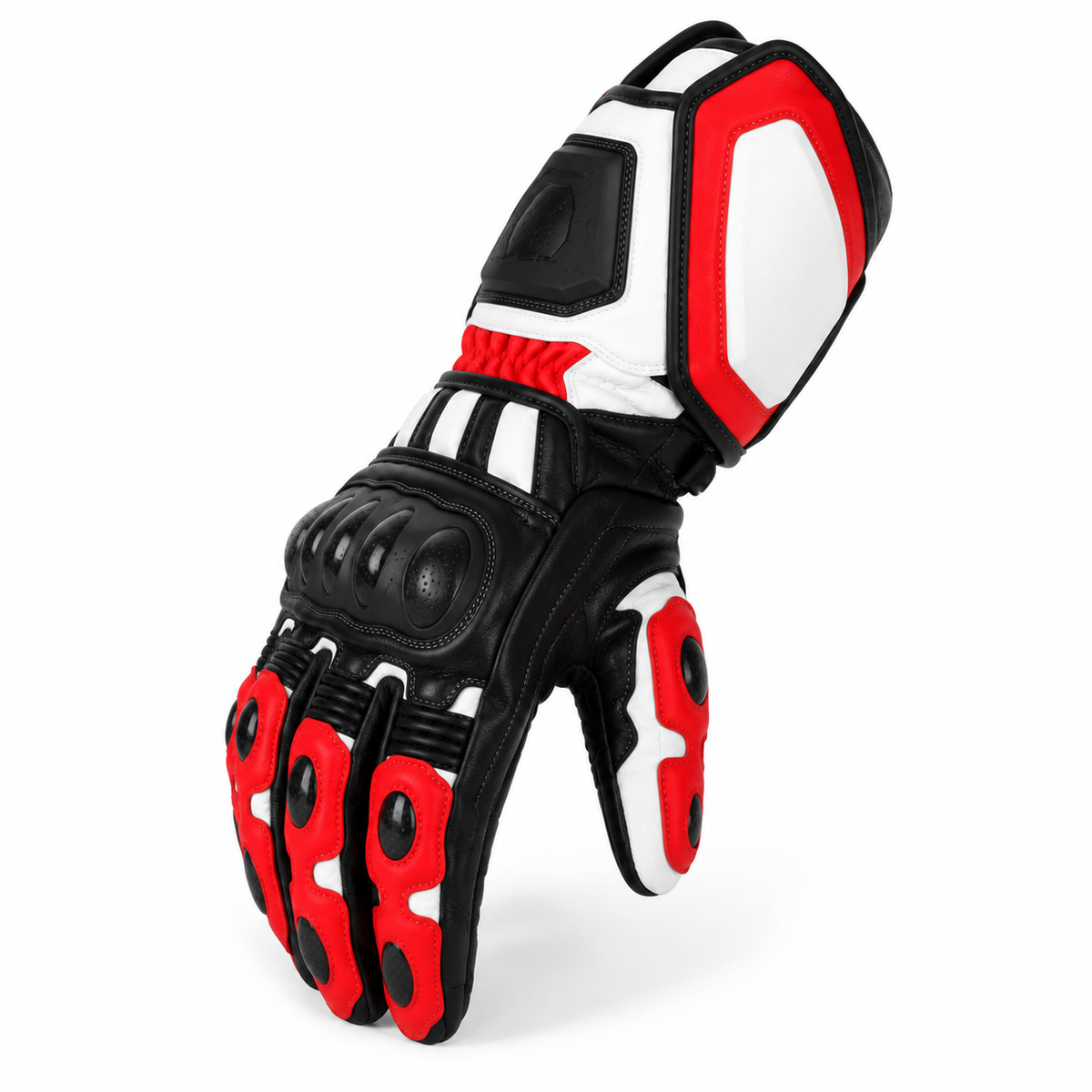 Herren Motorradhandschuhe Schwarz Rot mit Protektoren und Touring-Komfort