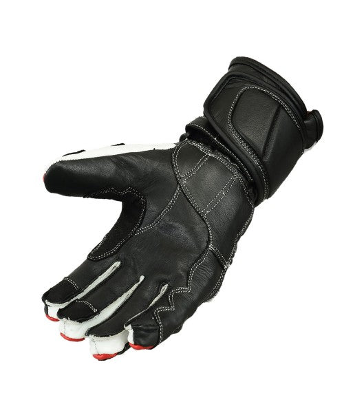 Herren Motorradhandschuhe Schwarz Rot Weiß mit Carbon-Protektor