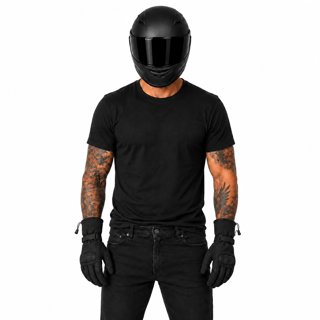Herren Motorradhandschuhe Schwarz mit Langschaft und Handflächenpolster