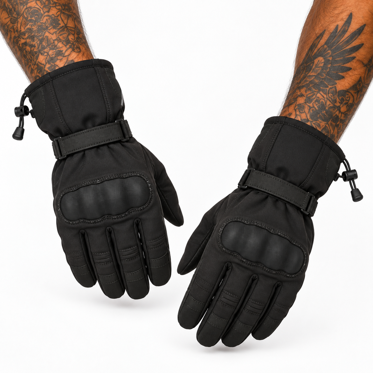 Herren Motorradhandschuhe Schwarz mit Langschaft und Handflächenpolster