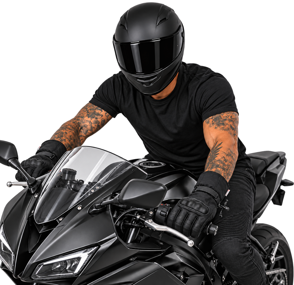 Herren Motorradhandschuhe Schwarz mit Langschaft und Handflächenpolster