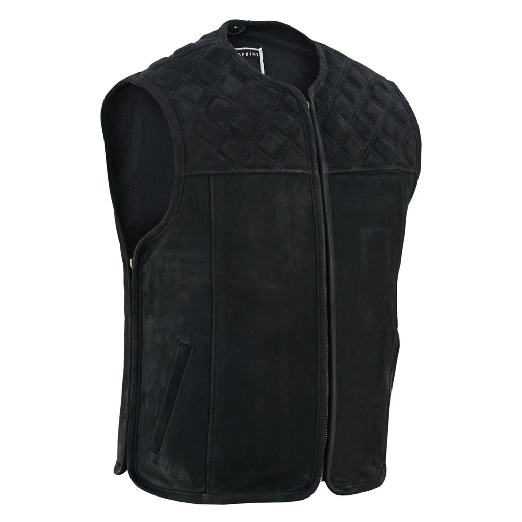 Seitenansicht der Iron Brotherhood Wild Leather Weste aus schwarzem Nubuck-Leder