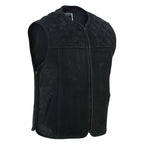 Seitenansicht der Iron Brotherhood Wild Leather Weste aus schwarzem Nubuck-Leder