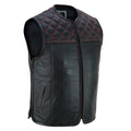 Seitenansicht links der Iron Brotherhood Red Stitch Lederweste, zeigt seitliche Metallreißverschlüsse und ergonomische Passform