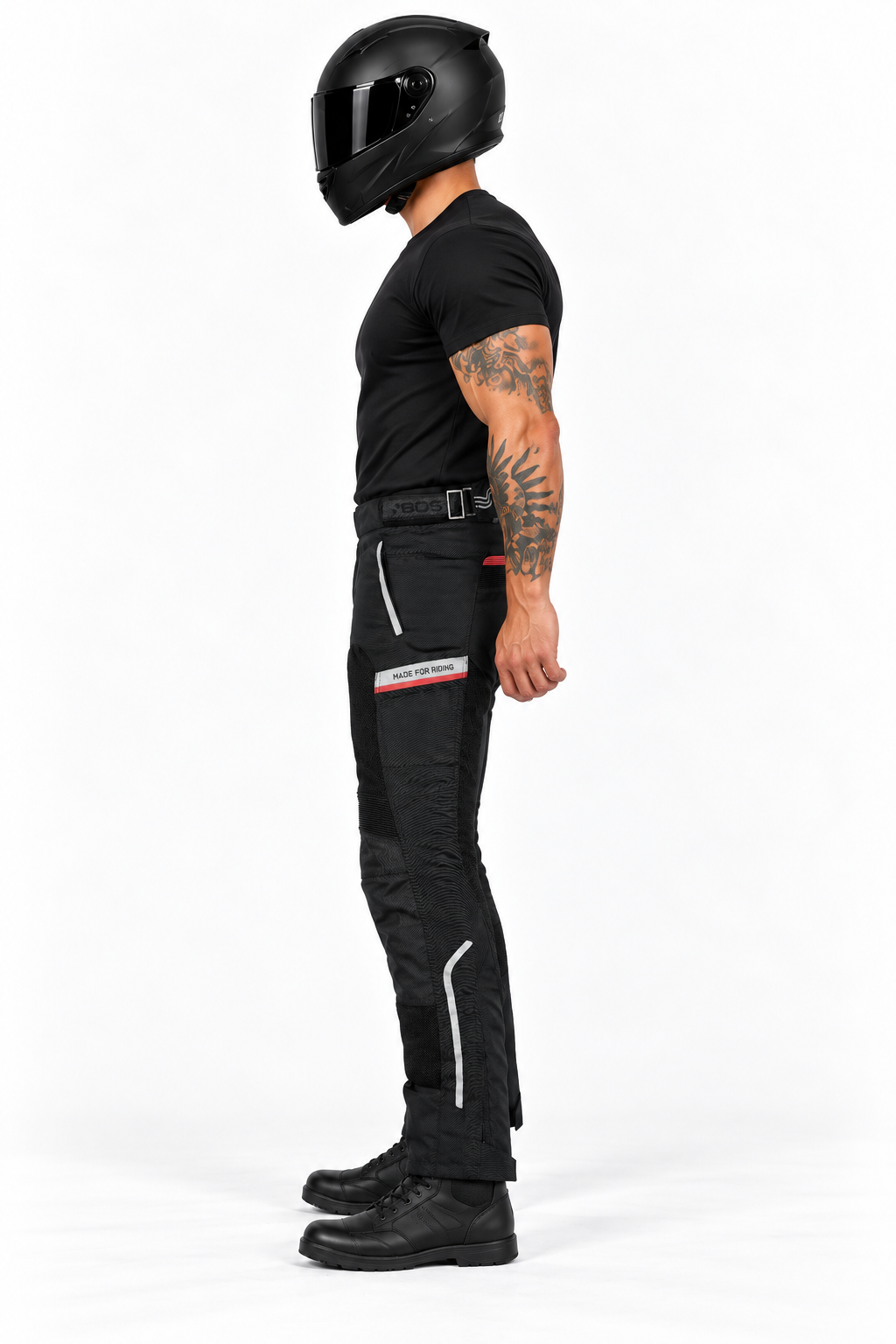 Schwarze Motorradhose mit Netzgewebe und verstellbarem Bund