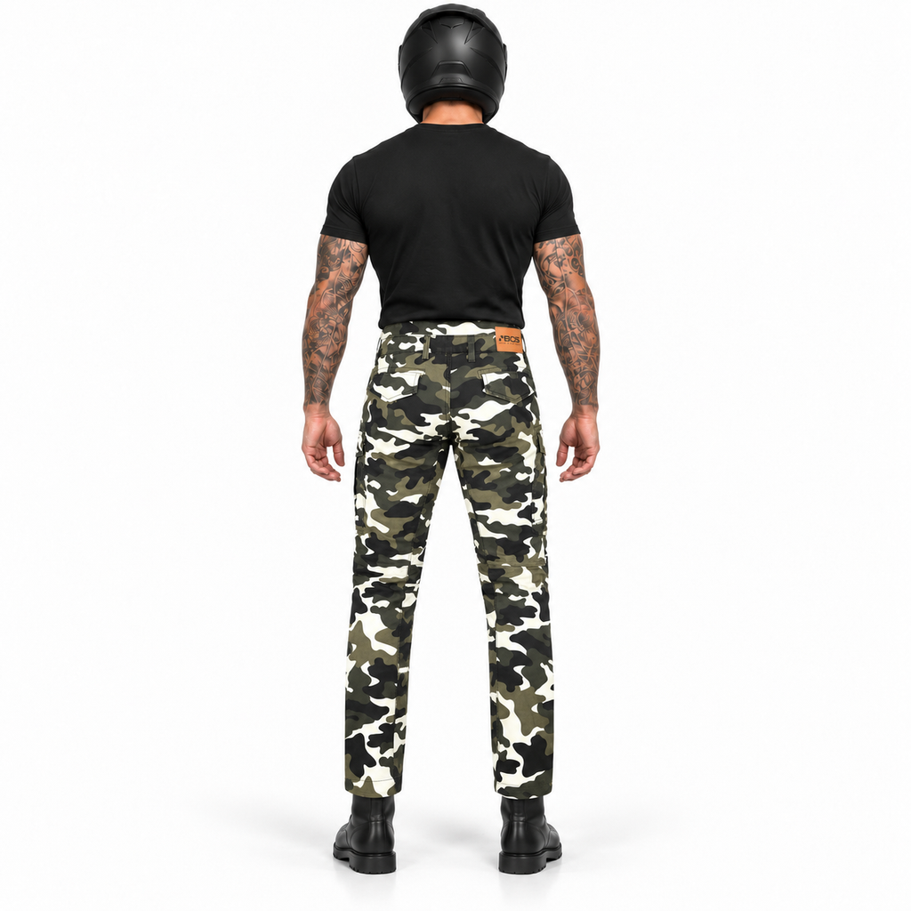 Motorrad-Cargohose Weiß mit Baumwollstretch und CE-Knieprotektoren