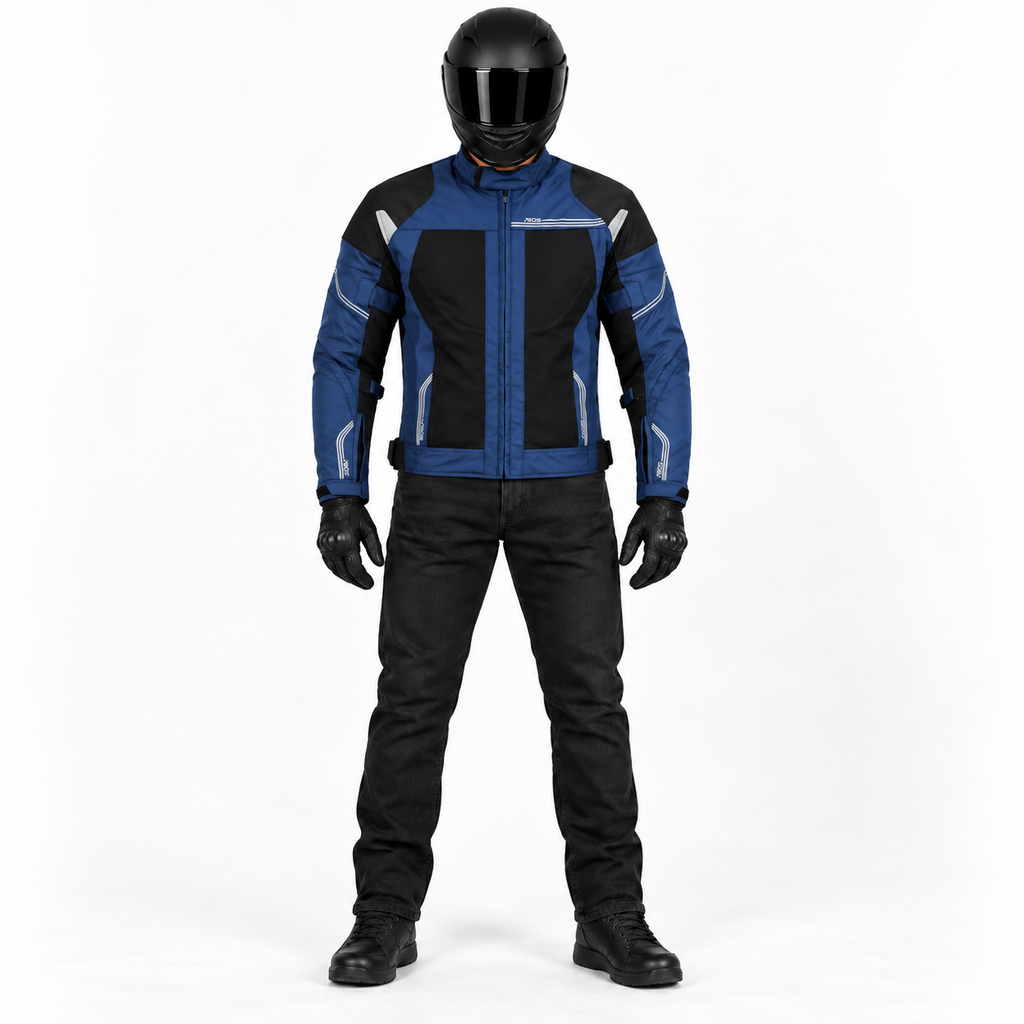 Herren Motorradjacke Sommer in Schwarz, Blau & Grau mit CE-Protektoren