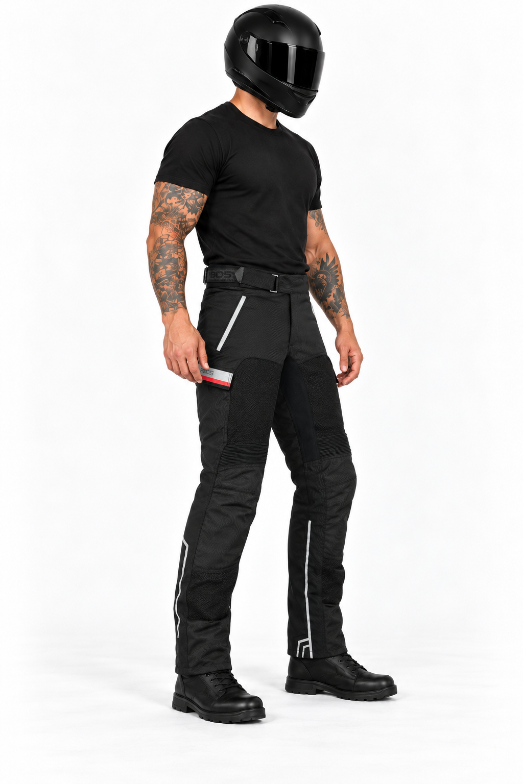 Schwarze Motorradhose mit Netzgewebe und verstellbarem Bund