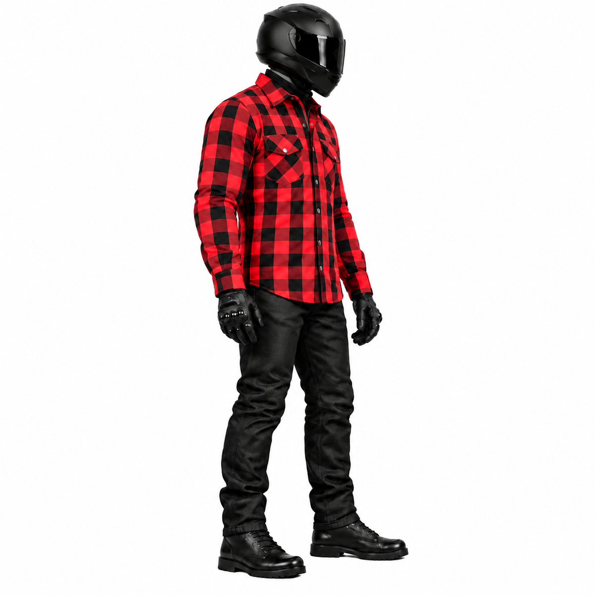 Motorradhemd Herren Rot/Schwarz – Kariertes Bikerhemd mit Reißverschluss