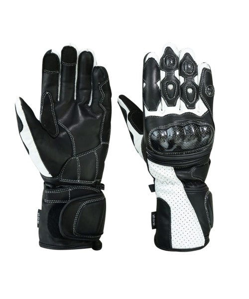 Herren Leder Motorradhandschuhe Schwarz Weiß mit Protektoren