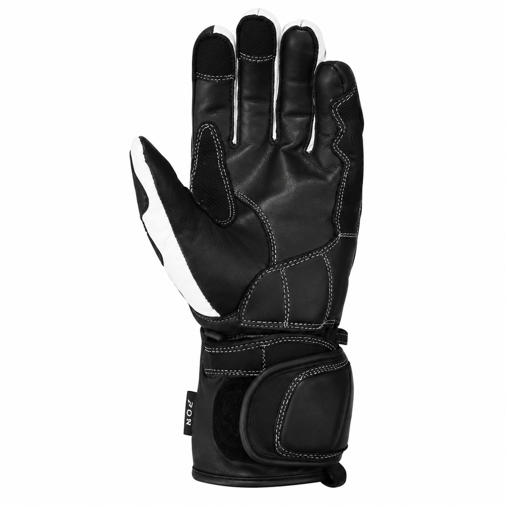 Herren Leder Motorradhandschuhe Schwarz Weiß mit Protektoren