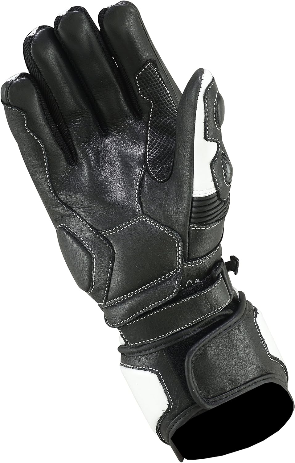 Herren Motorradhandschuhe Schwarz Weiß mit Knöchelprotektor und Langschaft
