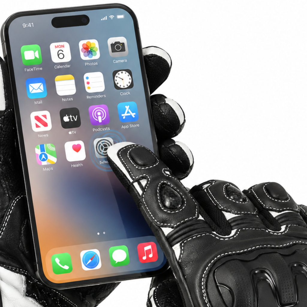 Herren Motorradhandschuhe Schwarz Weiß mit Knöchelprotektor und Langschaft