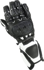 Herren Motorradhandschuhe Schwarz Weiß mit Knöchelprotektor und Langschaft