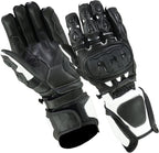 Herren Motorradhandschuhe Schwarz Weiß mit Knöchelprotektor und Langschaft