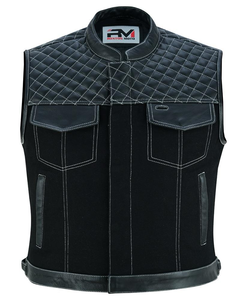 Road King Biker Weste Herren Schwarz Leder Textil
