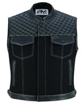 Road King Biker Weste Herren Schwarz Leder Textil