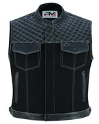 Road King Biker Weste Herren Schwarz Leder Textil