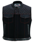 Roadking Motorradweste Schwarz aus Leder & Cotton Jean mit Stehkragen