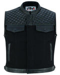 RoadKing Herren Motorrad Lederweste Schwarz – Rindsleder & Baumwoll-Denim