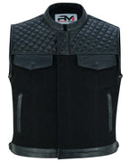 RoadKing Herren Motorrad Lederweste Schwarz – Rindsleder & Baumwoll-Denim