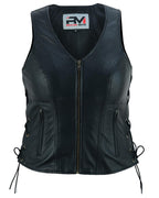 Road King Damen Lederweste Schwarz aus echtem Schafleder