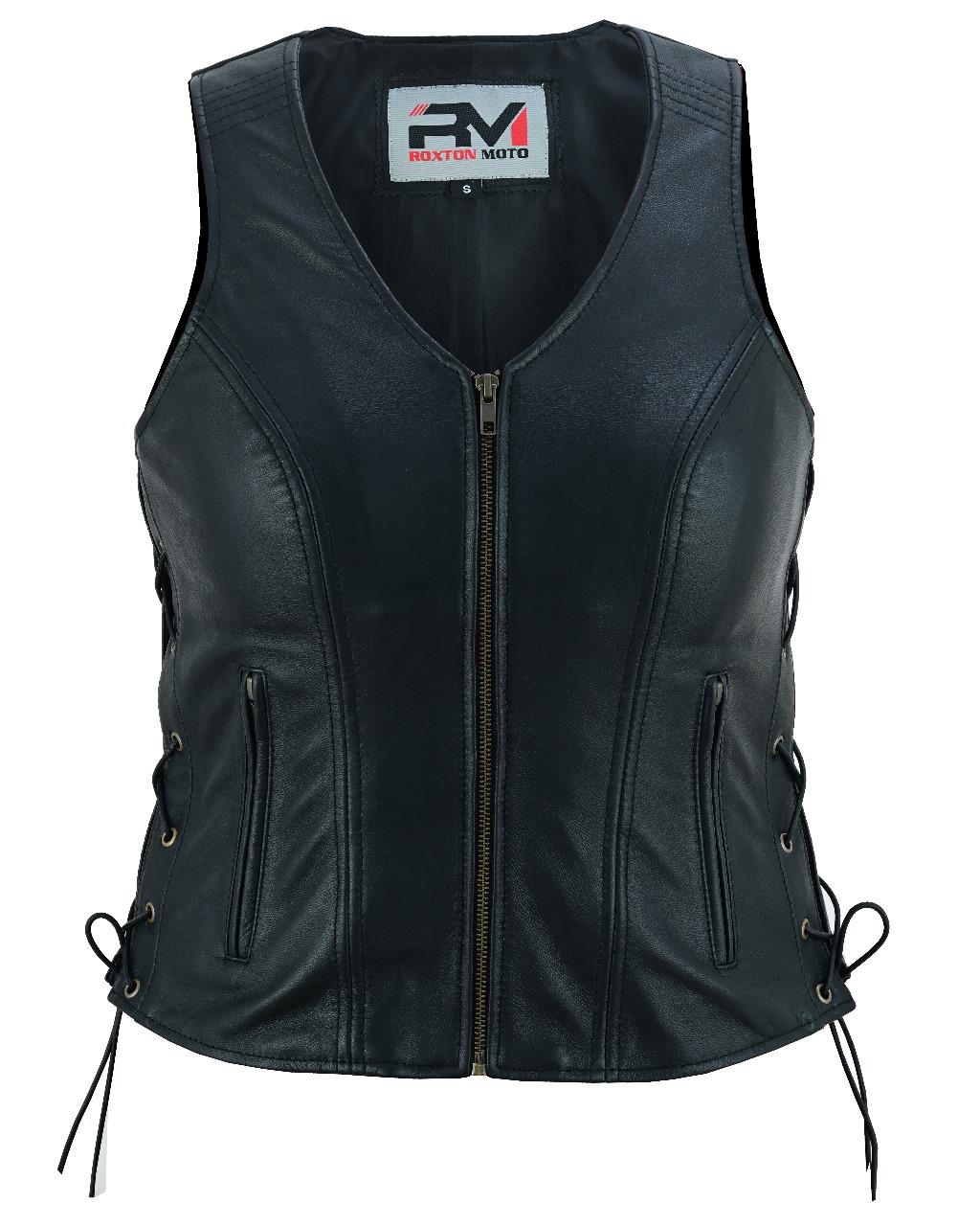 Road King Damen Lederweste Schwarz aus echtem Schafleder