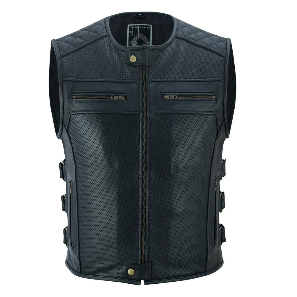 Road Star Herren Motorradweste Schwarz aus Leder