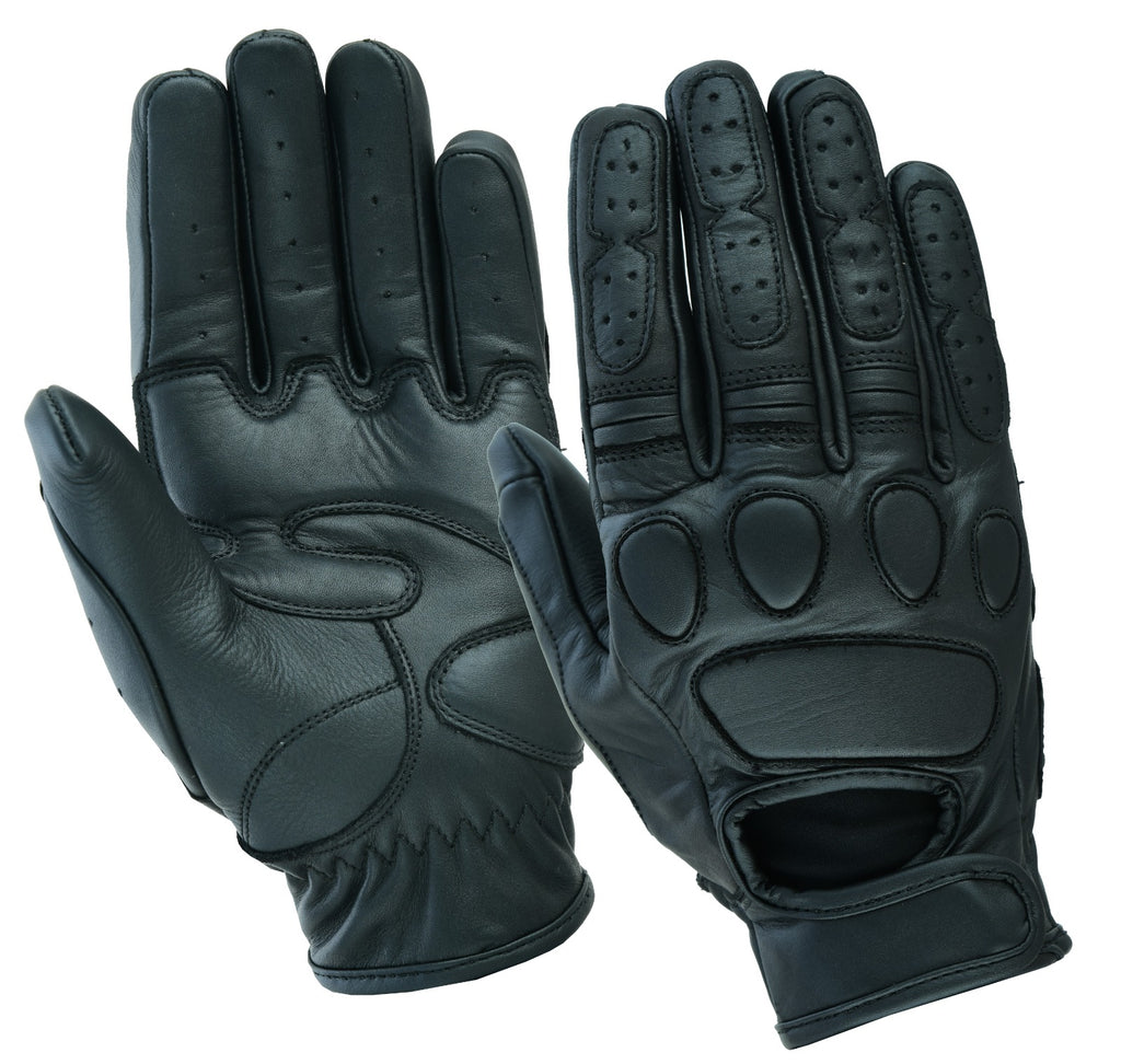 Schwarze Herren Leder Motorradhandschuhe mit Schutzpolstern