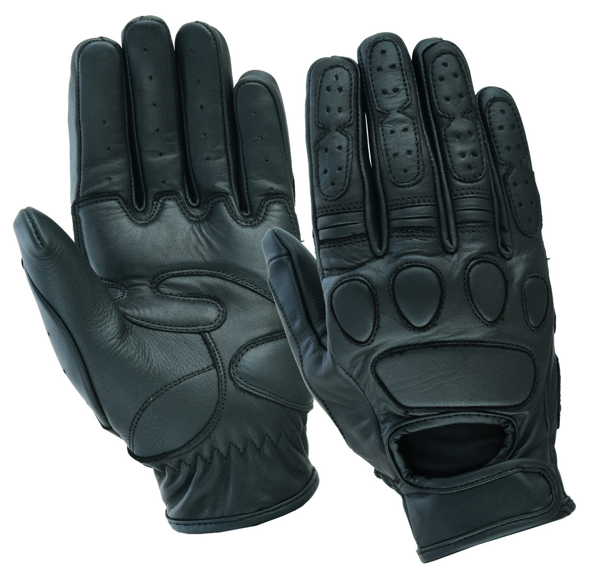 Schwarze Herren Leder Motorradhandschuhe mit Schutzpolstern