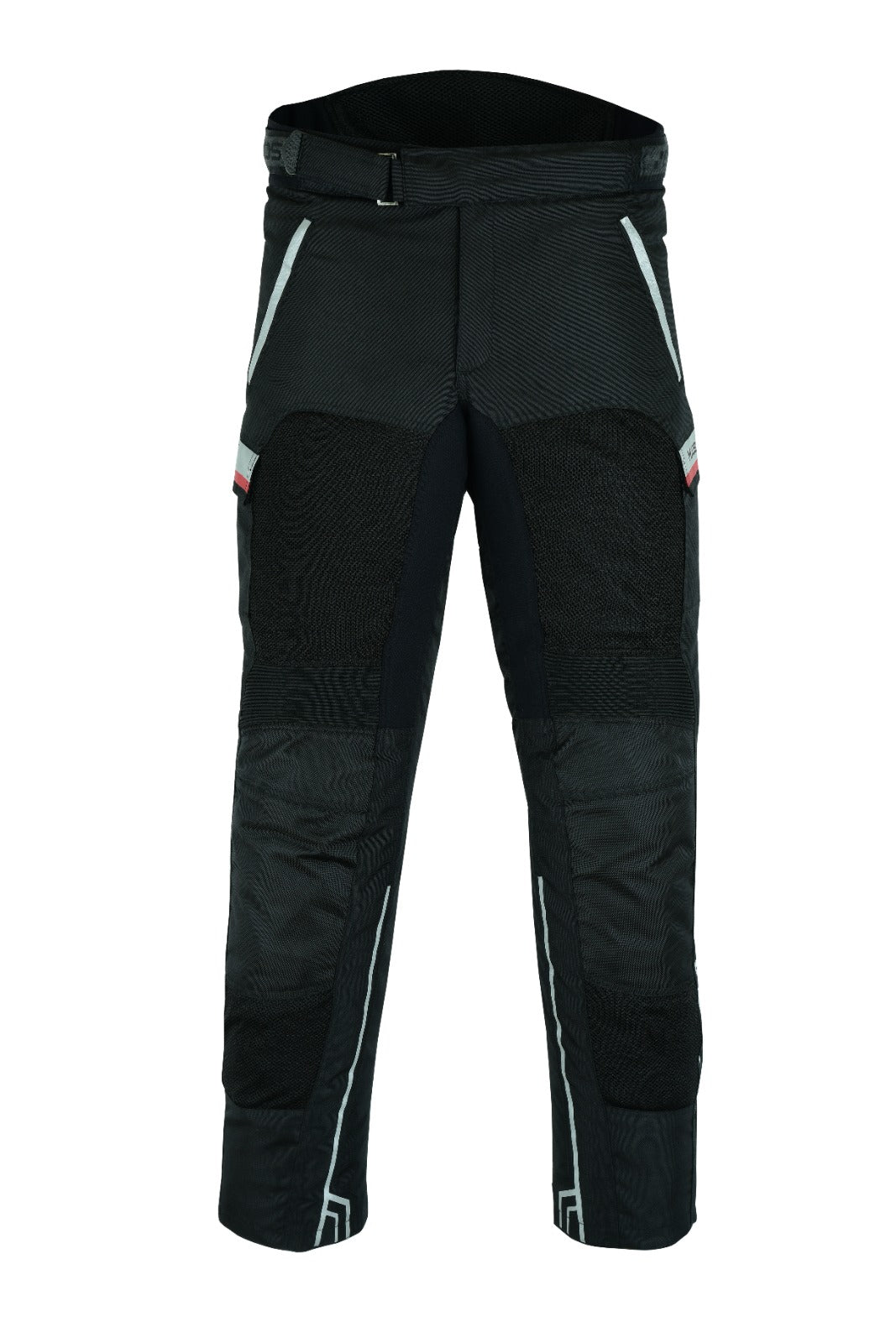 Schwarze Motorradhose mit Netzgewebe und verstellbarem Bund