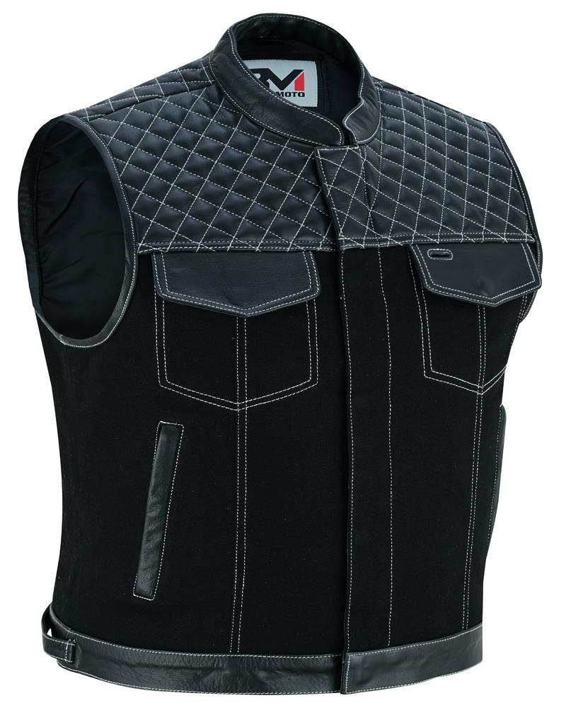 Road King Biker Weste Herren Schwarz Leder Textil
