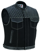 Road King Biker Weste Herren Schwarz Leder Textil