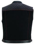Roadking Motorradweste Schwarz aus Leder & Cotton Jean mit Stehkragen