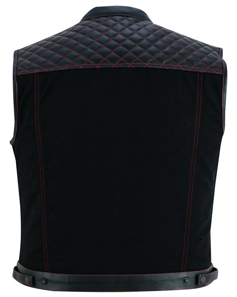 Roadking Motorradweste Schwarz aus Leder & Cotton Jean mit Stehkragen