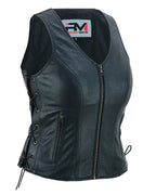 Road King Damen Lederweste Schwarz aus echtem Schafleder