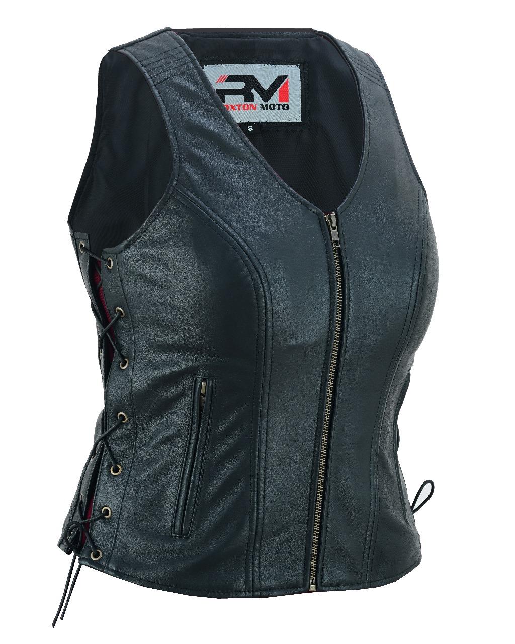 Road King Damen Lederweste Schwarz aus echtem Schafleder
