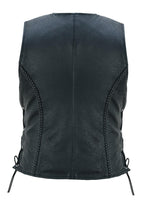 Road King Damen Lederweste Schwarz mit Flechtoptik und Knopfverschluss