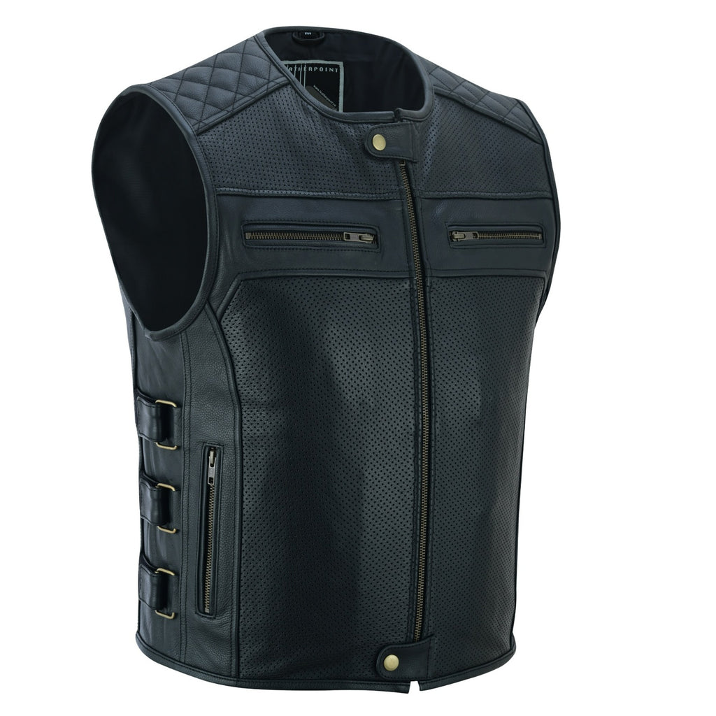Road Star Herren Motorradweste Schwarz aus Leder
