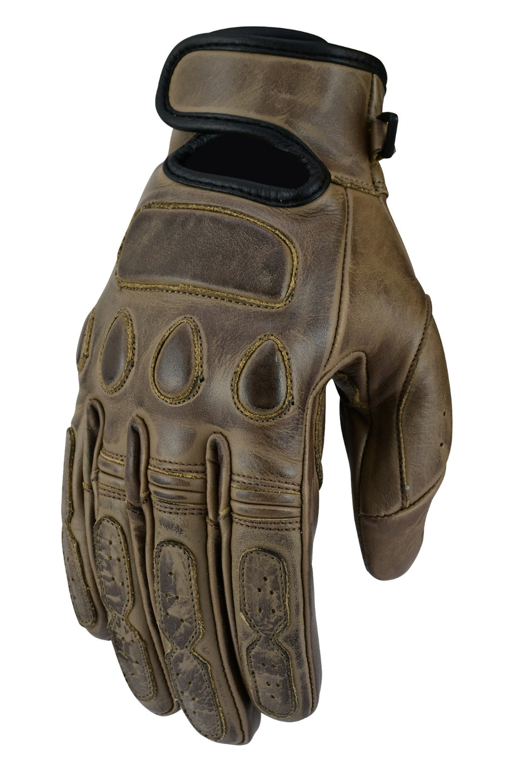Herren Vintage Leder Motorradhandschuhe Braun mit Schutzverstärkung