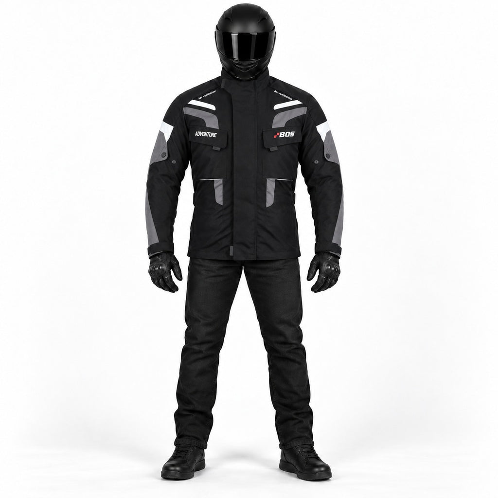 Motorradjacke Herren Wasserdicht Allwetter mit CE-Level-1-Protektoren – BOS Adventure