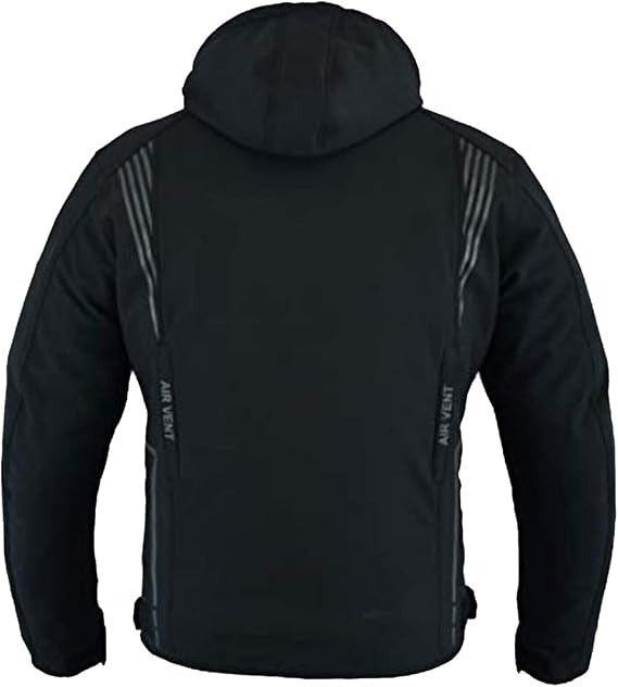 Softshell Motorradjacke Herren Schwarz mit abnehmbarer Kapuze und Reflexdetails