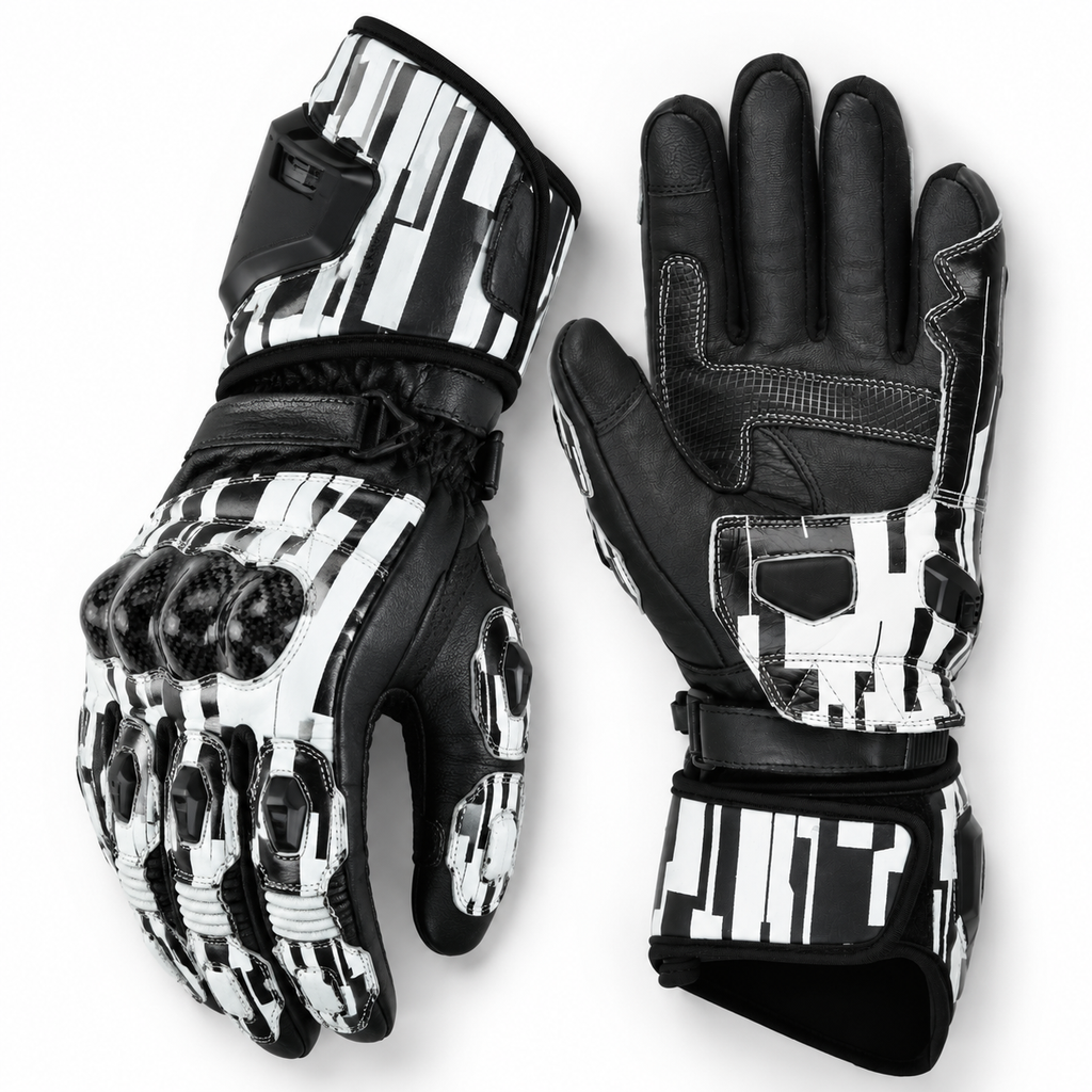 Weiße Motorrad Handschuhe Herren mit Knöchelschutz und Sportoptik