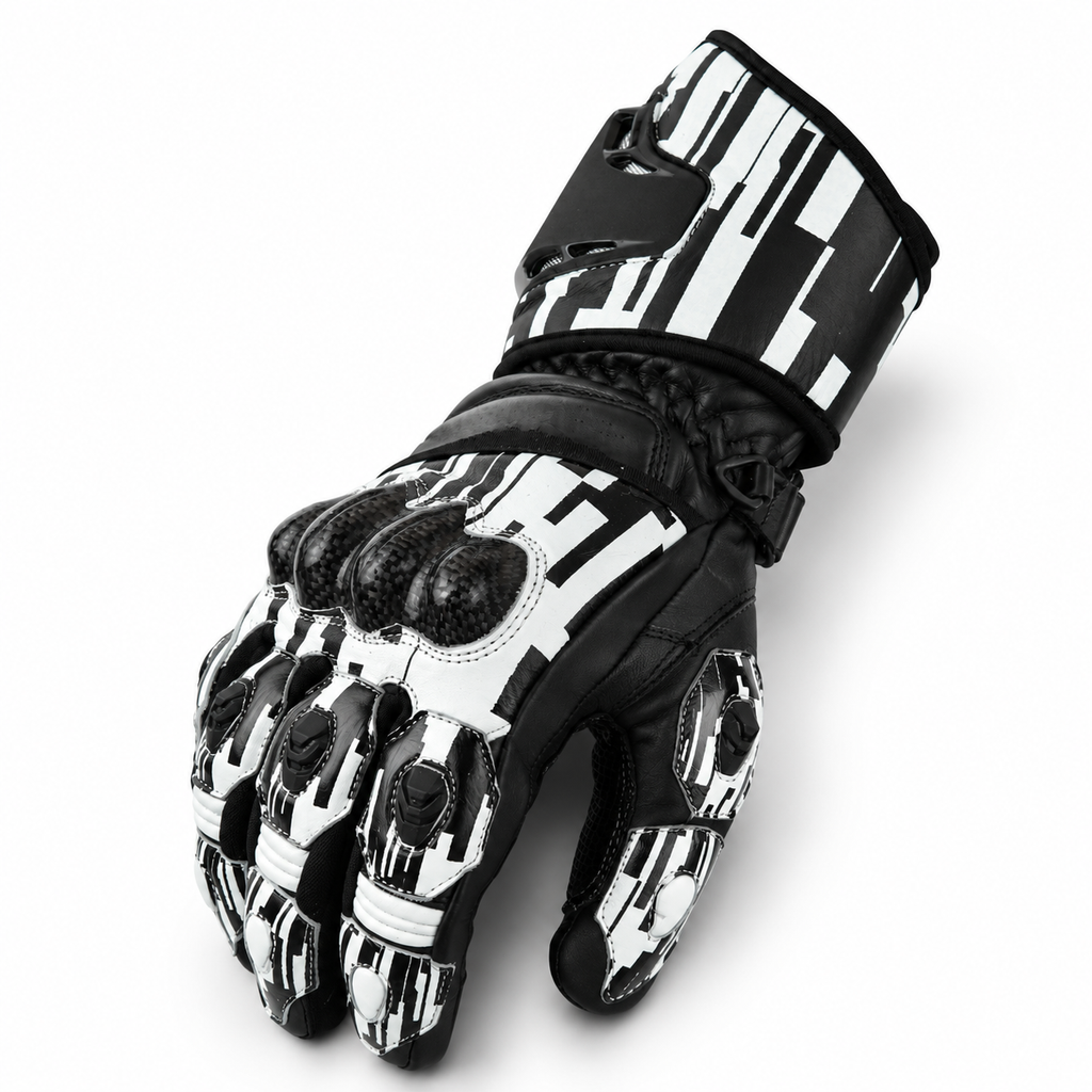 Weiße Motorrad Handschuhe Herren mit Knöchelschutz und Sportoptik