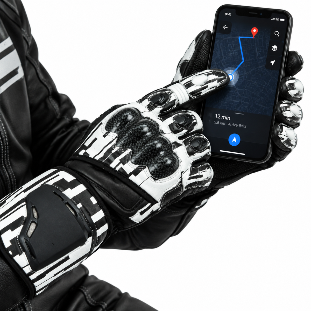 Weiße Motorrad Handschuhe Herren mit Knöchelschutz und Sportoptik