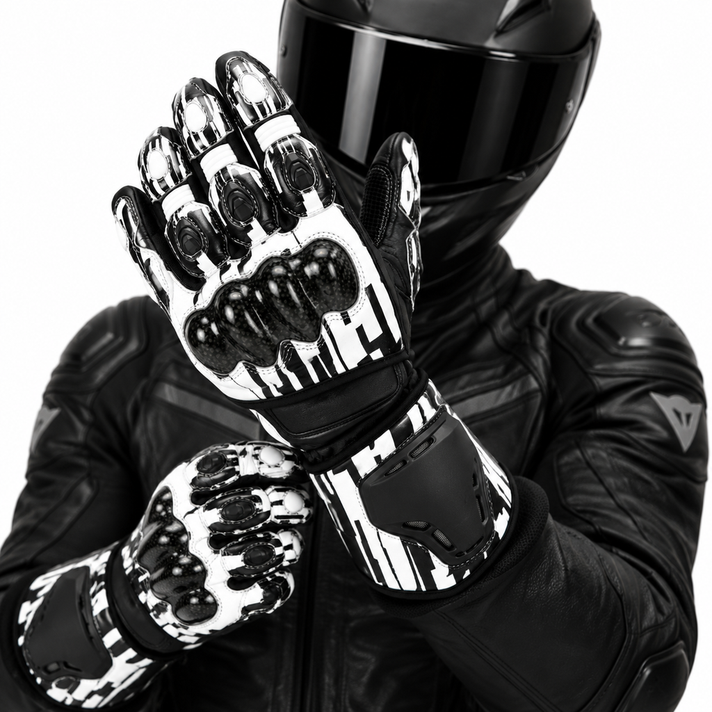 Weiße Motorrad Handschuhe Herren mit Knöchelschutz und Sportoptik